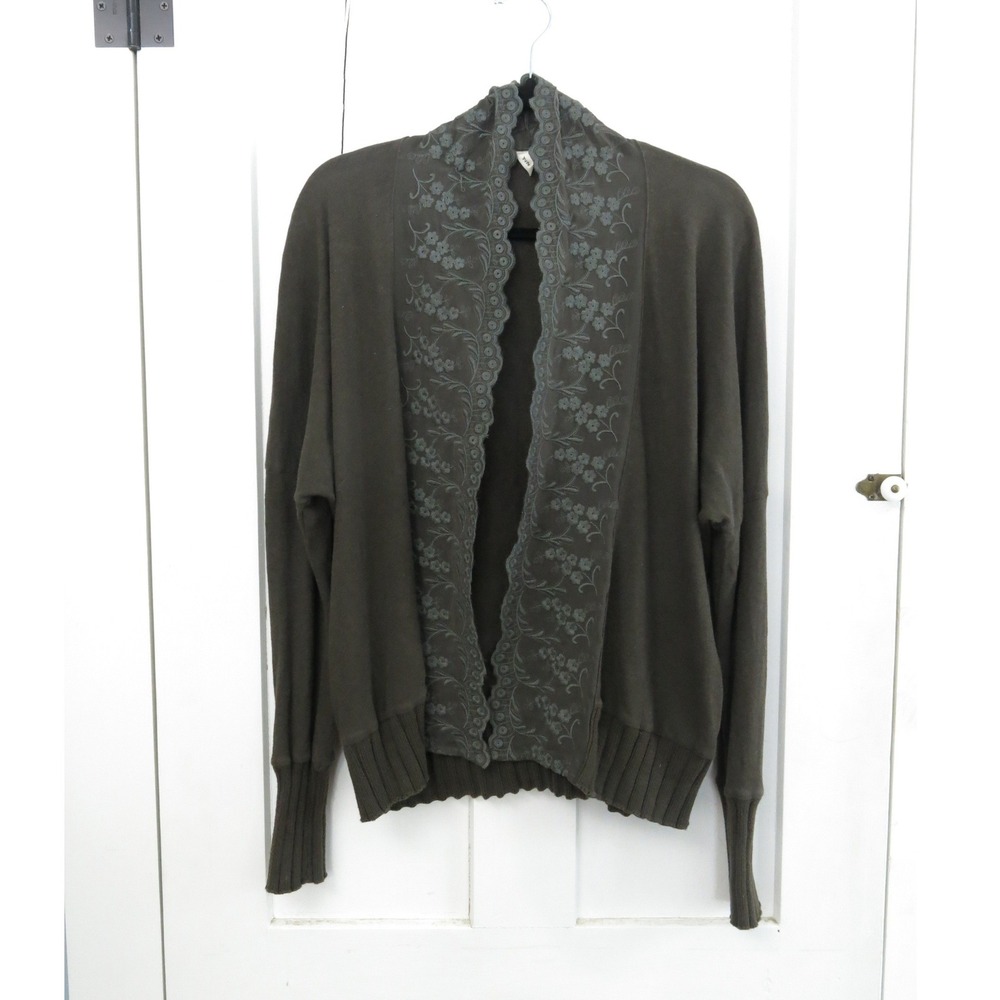 Anthropologie Tiny Olive Green Rosalie Lace Embroider Cardigan Linen Blend Small